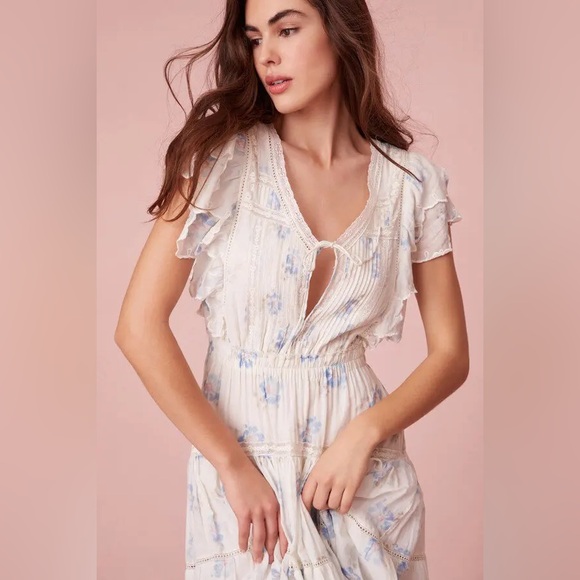 LOVESHACKFANCY Valina Maxi Dress Flutter Sleeve floral cotton coquette XS 0/2 - Picture 3 of 15